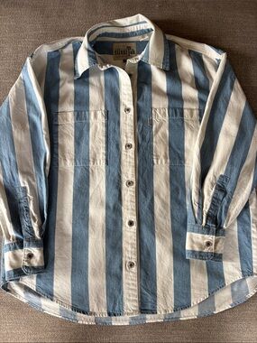 LEVI’S Silver Tab Vintage Blue and White Stripe Button-Down Jean Shirt India EUC